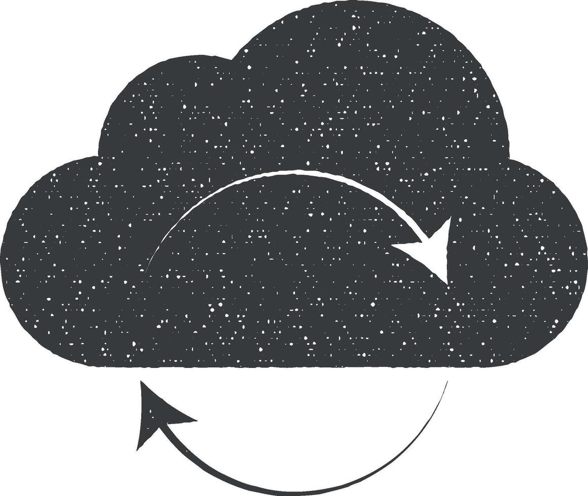 nube sincronizzazione vettore icona illustrazione con francobollo effetto