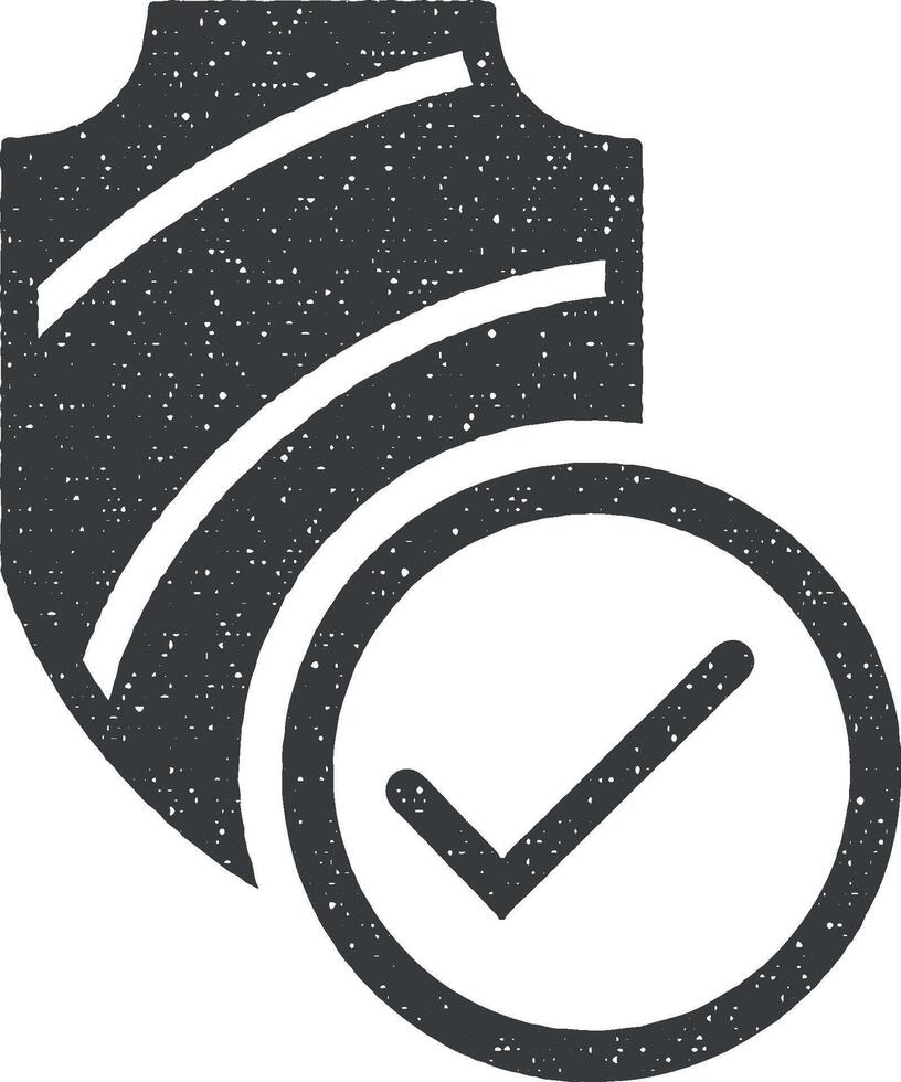 antivirus protetto, certificato sicurezza, protezione tecnologia, sicurezza approvato, scudo protezione vettore icona illustrazione con francobollo effetto