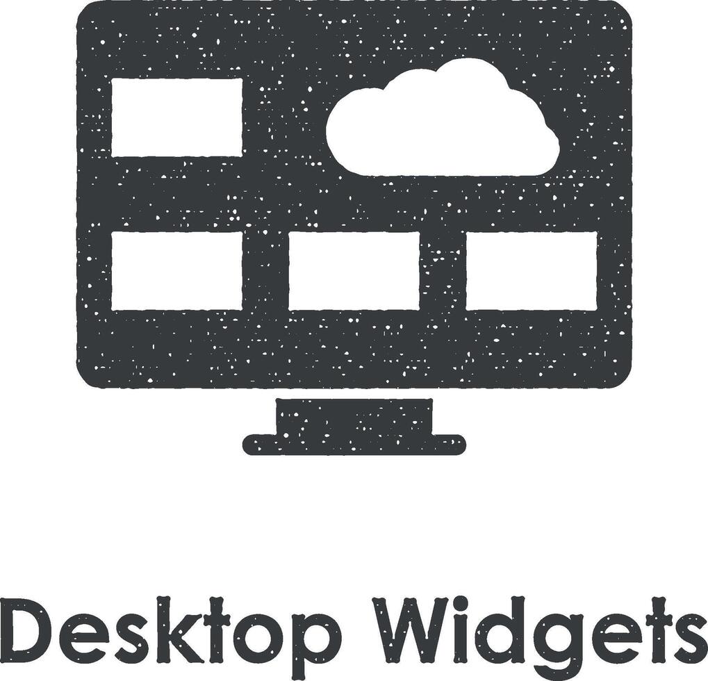 tenere sotto controllo, pc, nube, del desktop widget vettore icona illustrazione con francobollo effetto