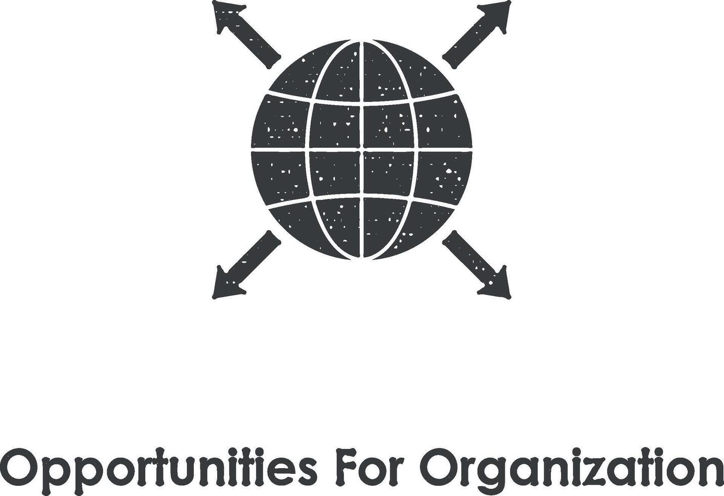 mondo, freccia, globale, opportunità per organizzazione vettore icona illustrazione con francobollo effetto