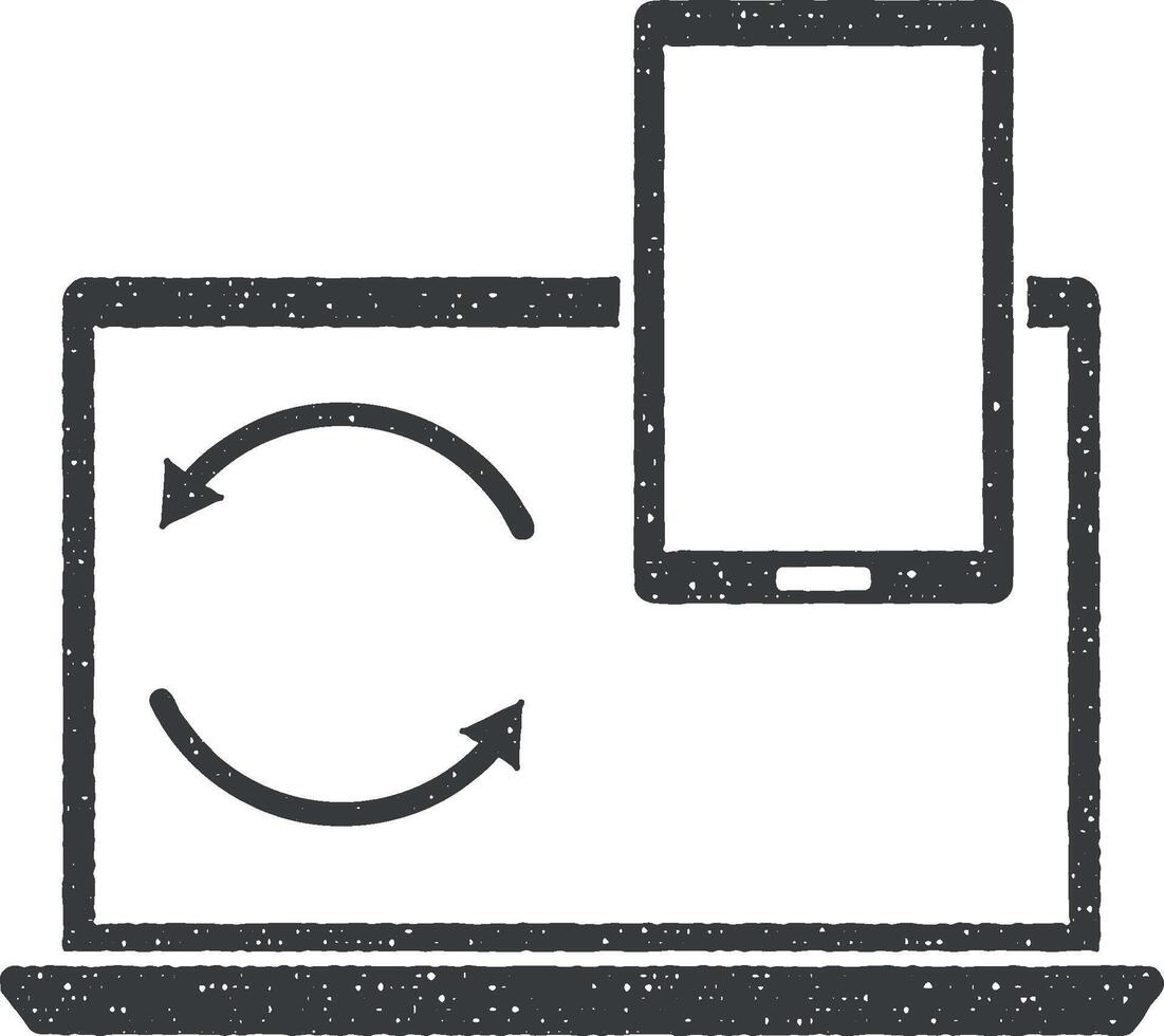 sincronizzare il tuo computer con il tuo Telefono vettore icona illustrazione con francobollo effetto