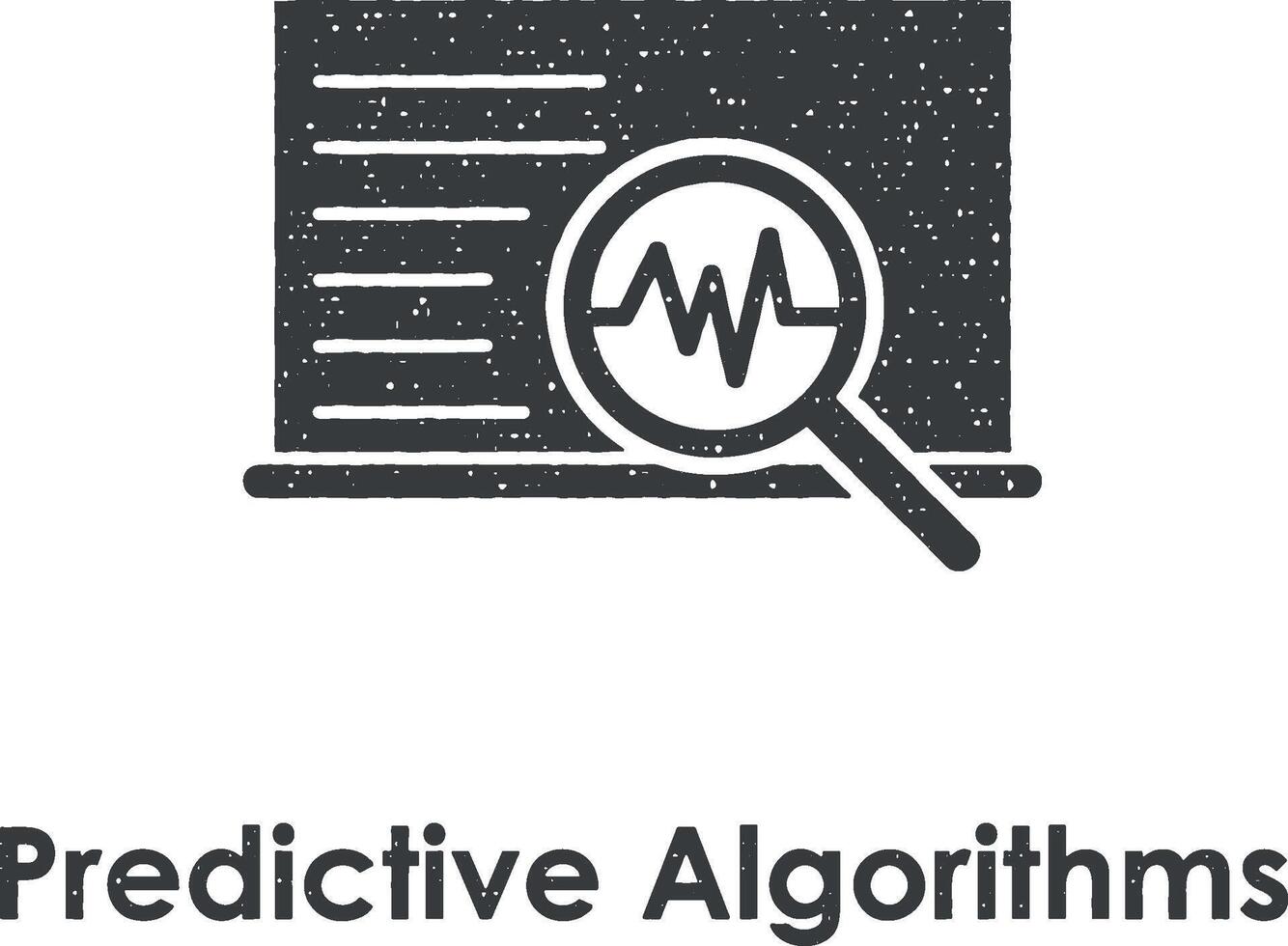 computer portatile, ricerca, predittivo algoritmi vettore icona illustrazione con francobollo effetto