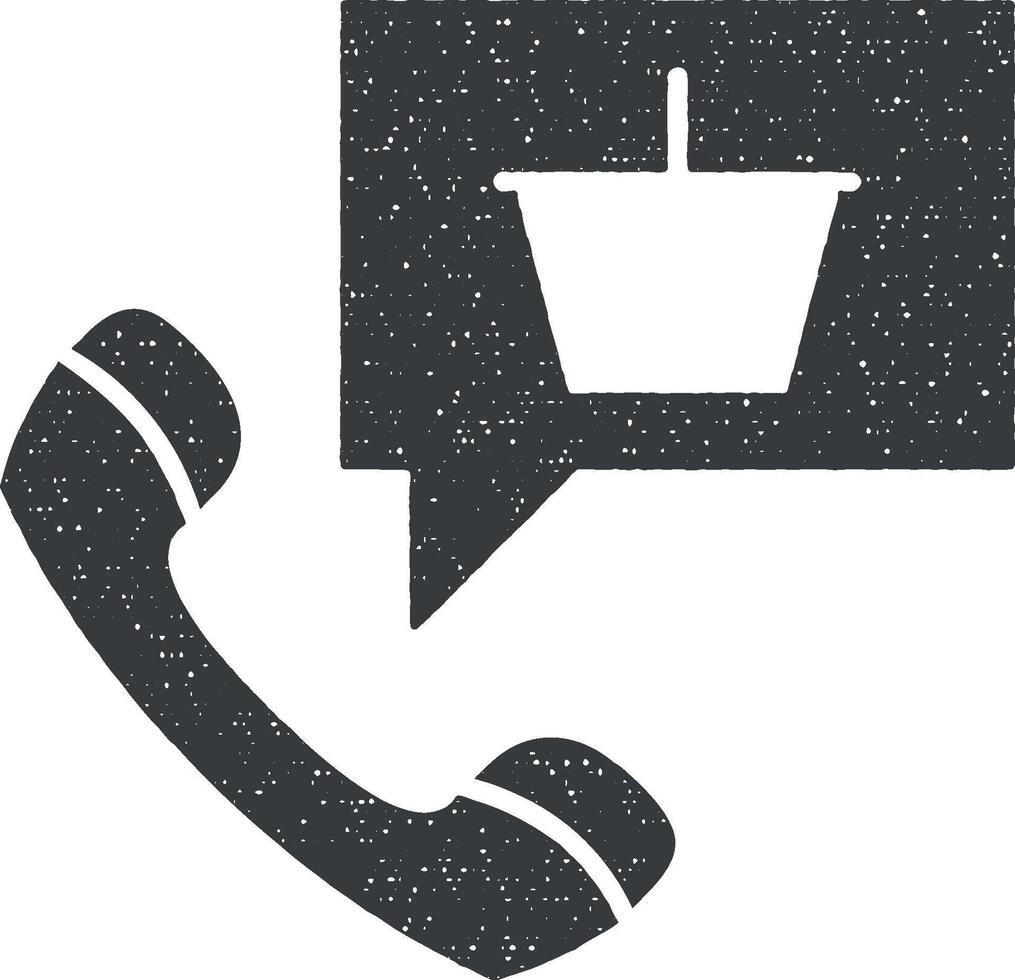commercio elettronico, ordine, Telefono vettore icona illustrazione con francobollo effetto
