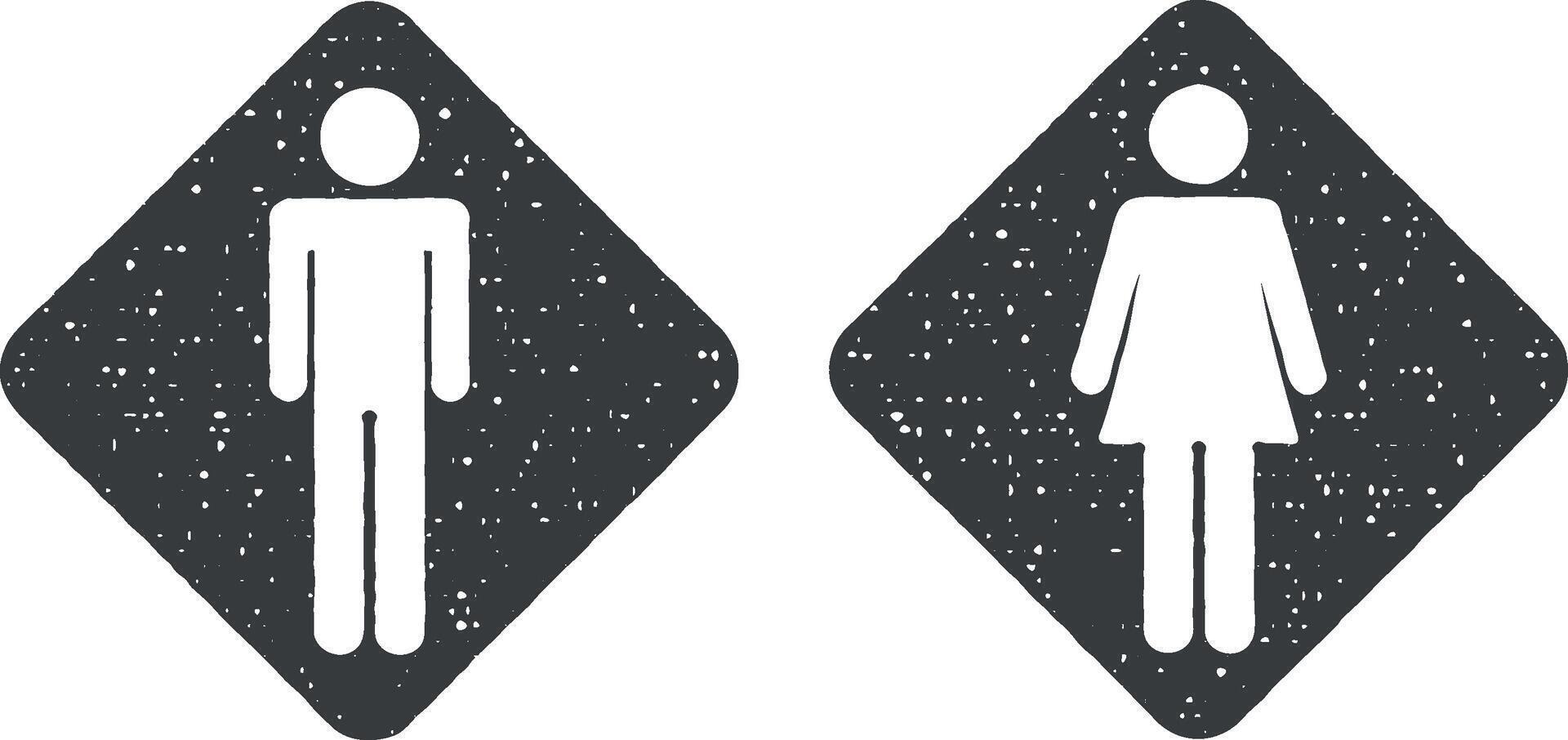 cartello uomo e donna nel il gabinetto vettore icona illustrazione con francobollo effetto