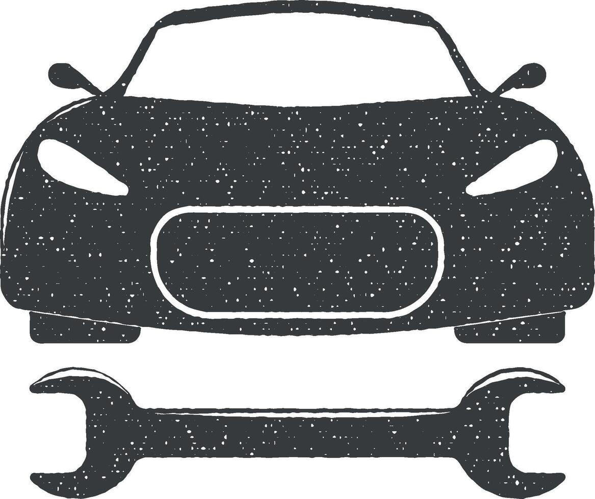 auto e chiave inglese vettore icona illustrazione con francobollo effetto