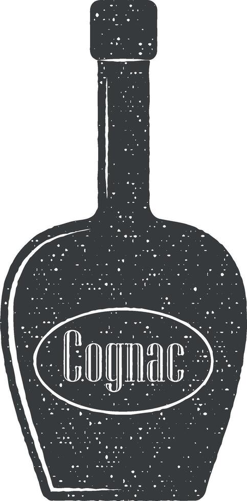 bottiglia di Cognac vettore icona illustrazione con francobollo effetto