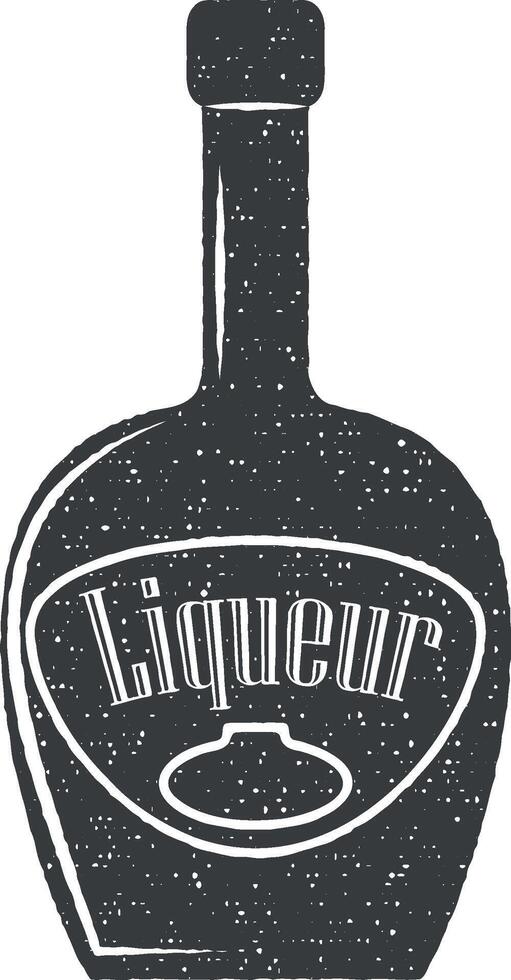 bottiglia di liquore vettore icona illustrazione con francobollo effetto