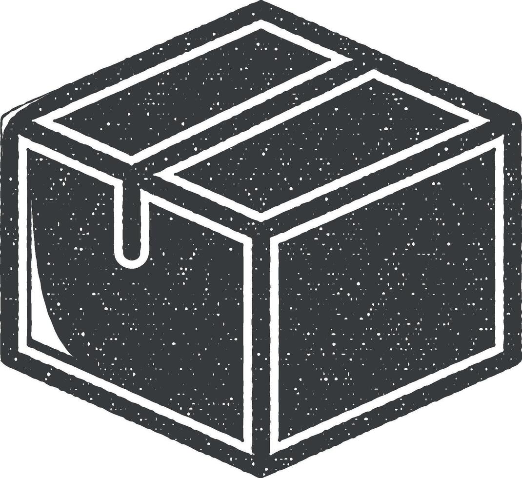 Imballaggio scatola vettore icona illustrazione con francobollo effetto