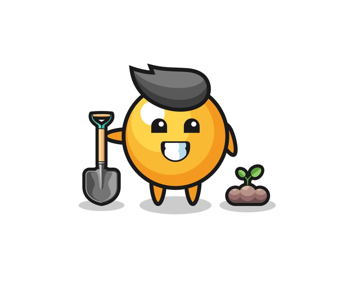 simpatico cartone animato da ping pong sta piantando un seme di albero vettore