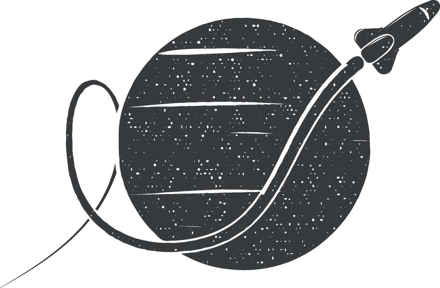 razzo e pianeta vettore icona illustrazione con francobollo effetto