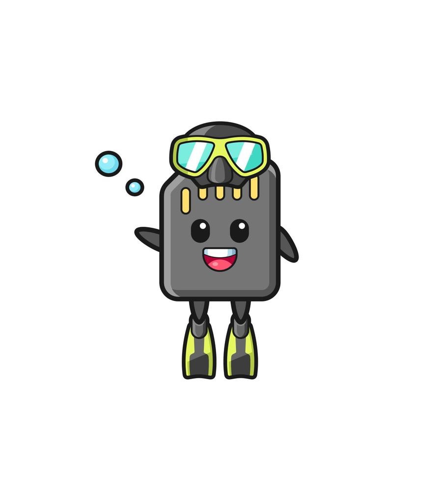 il personaggio dei cartoni animati del subacqueo della scheda di memoria vettore