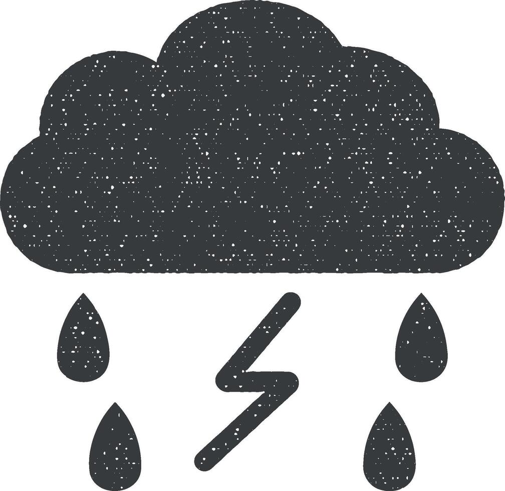 fulmine, piovere, nuvoloso tempo metereologico vettore icona illustrazione con francobollo effetto