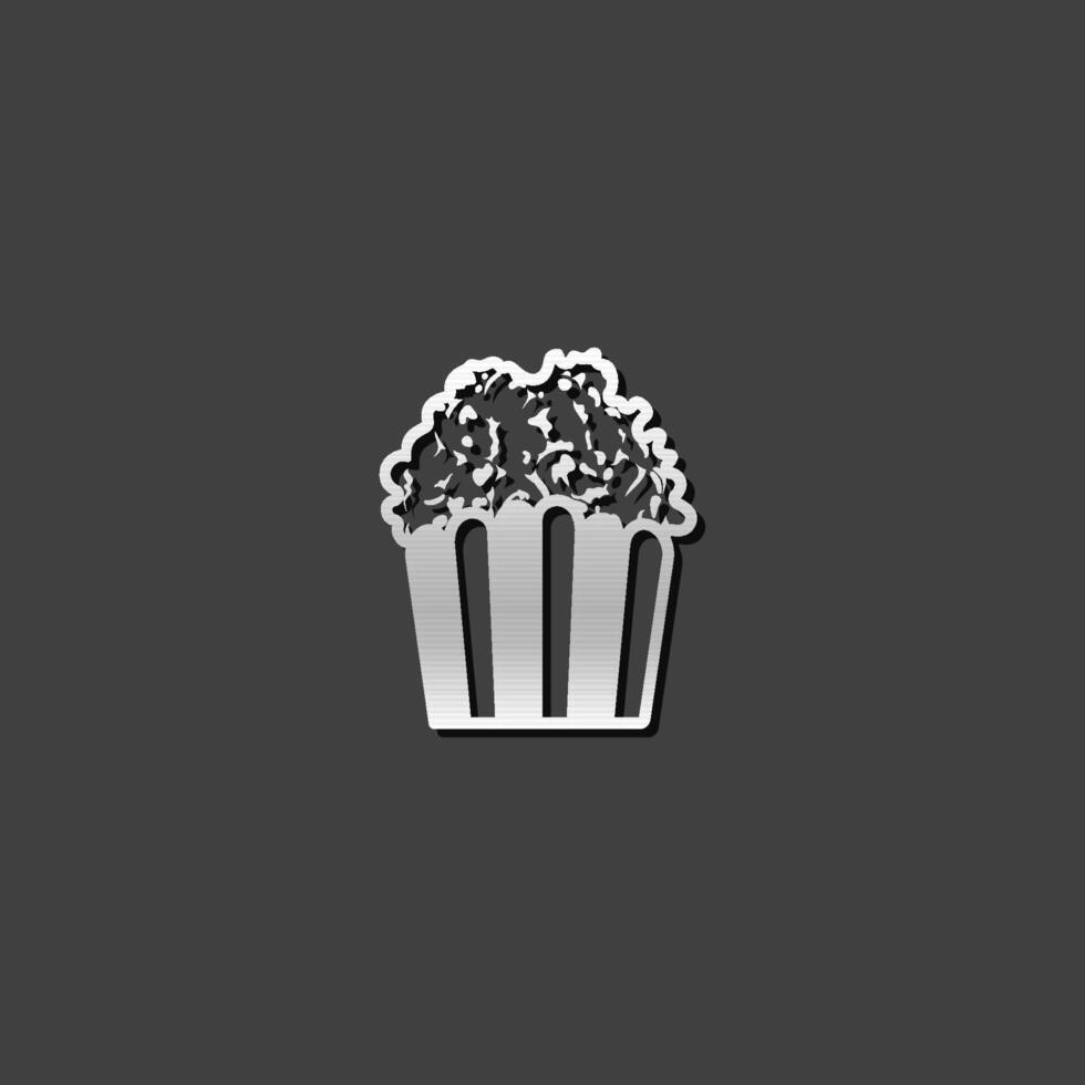 Popcorn icona nel metallico grigio colore stile. film cibo merenda vettore