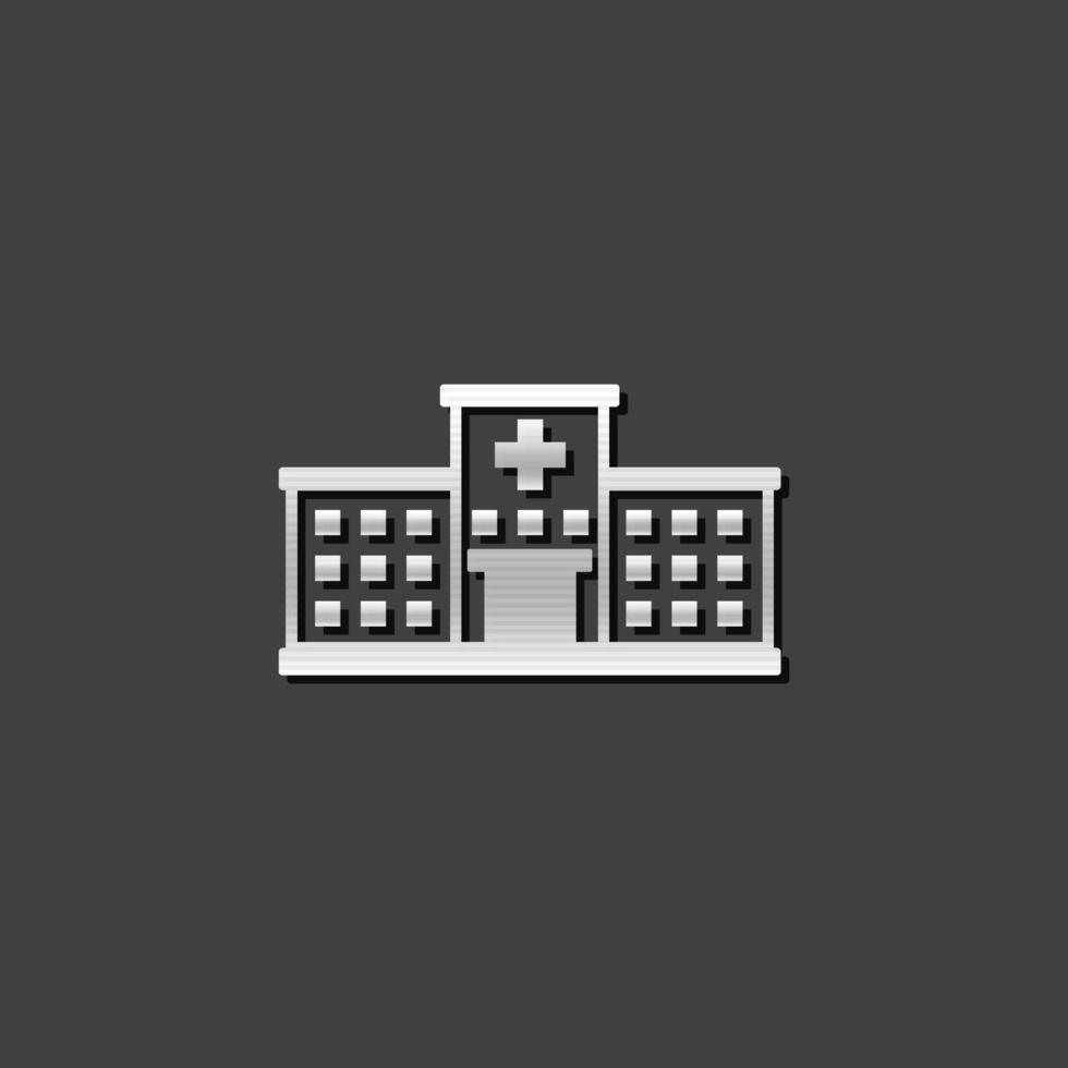 ospedale edificio icona nel metallico grigio colore stile. medico assistenza sanitaria pazienti vettore
