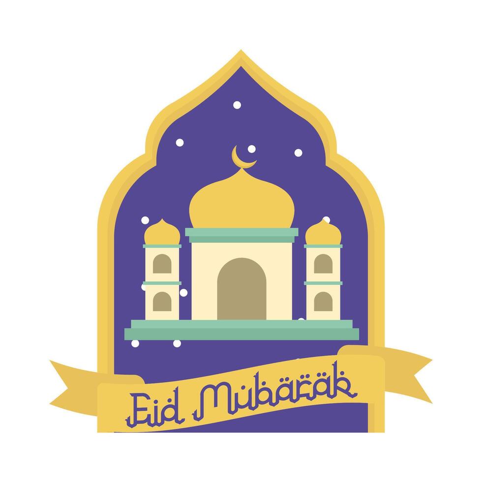 contento eid mubarak saluti distintivo illustrazione vettore