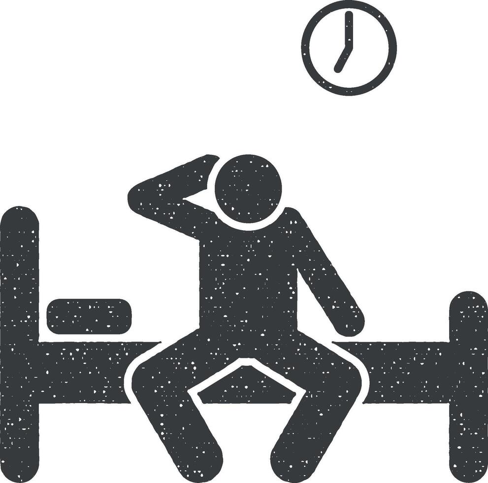 uomo, scia su, letto, mattina icona vettore illustrazione nel francobollo stile