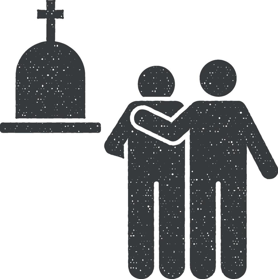 Due uomo funerale amico dolore icona vettore illustrazione nel francobollo stile