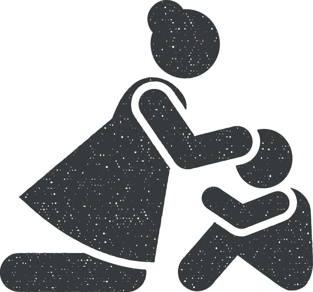 donna bambino abbraccio cura piangere icona vettore illustrazione nel francobollo stile