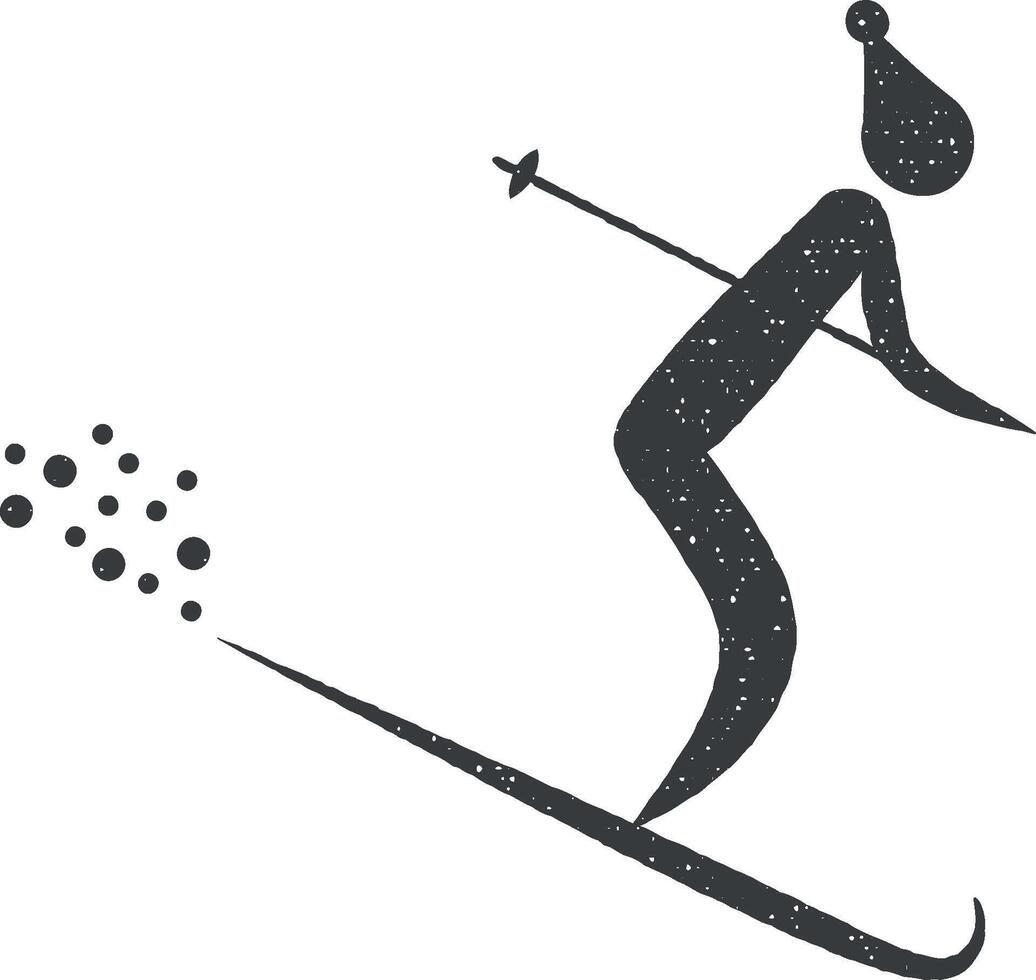 sciare vettore icona illustrazione con francobollo effetto