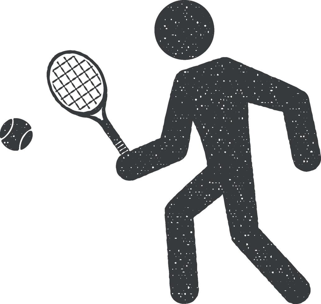 tennis giocatore vettore icona illustrazione con francobollo effetto