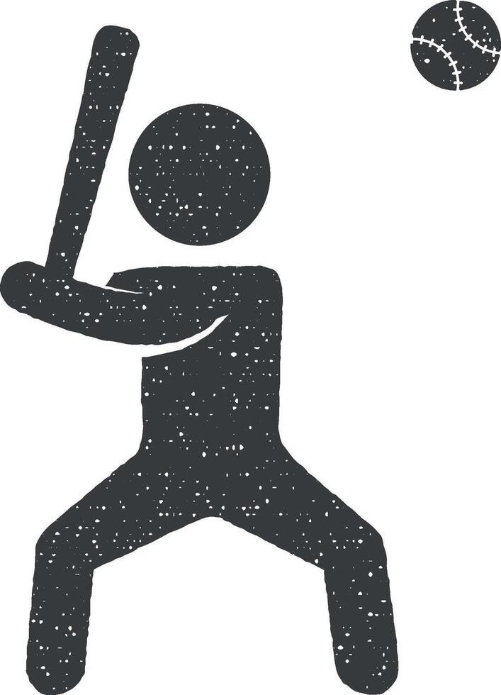 baseball giocatore vettore icona illustrazione con francobollo effetto