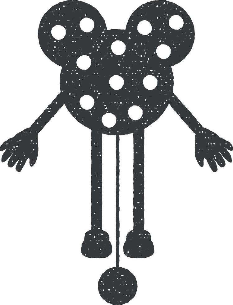 Bambola giocattolo su un' corda vettore icona illustrazione con francobollo effetto
