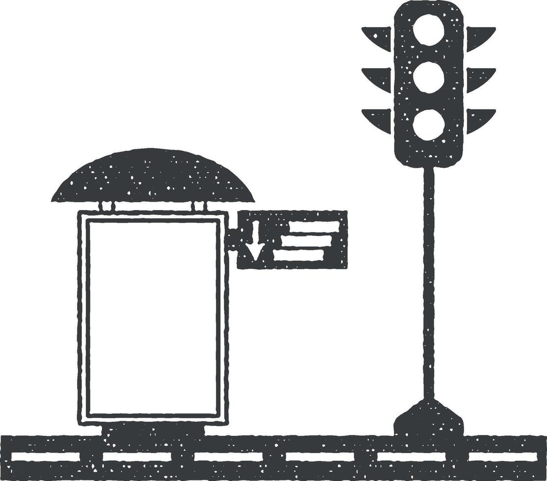 treno stazione pubblicità tabellone vettore icona illustrazione con francobollo effetto