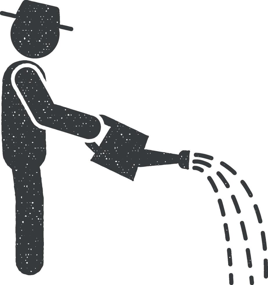 uomo irrigazione può vettore icona illustrazione con francobollo effetto