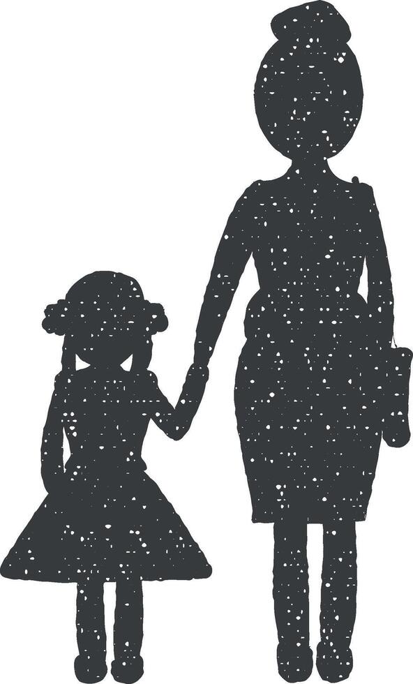 madre e bambino vettore icona illustrazione con francobollo effetto