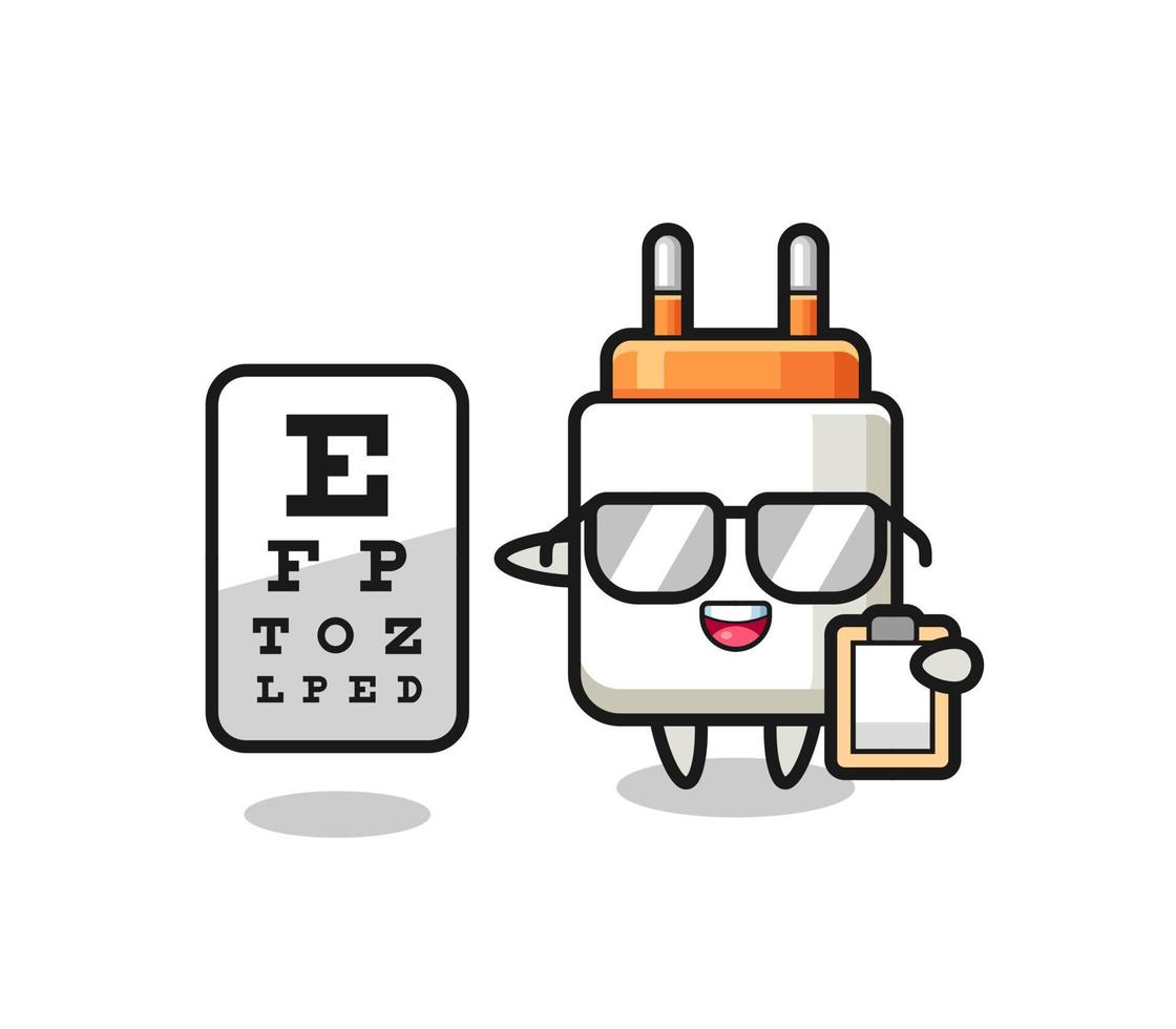 illustrazione della mascotte dell'adattatore di alimentazione come oftalmologia vettore