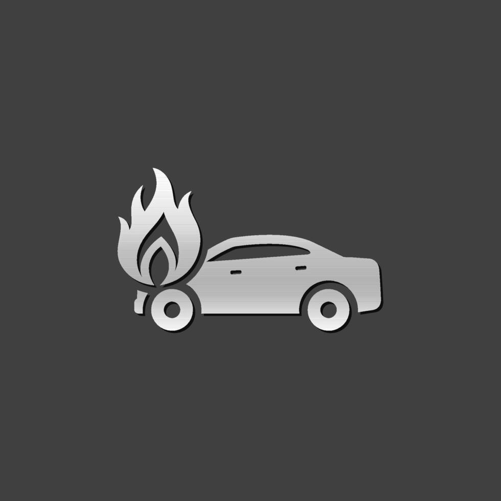 auto su fuoco icona nel metallico grigio colore stile. settore automobilistico incidente incidente vettore
