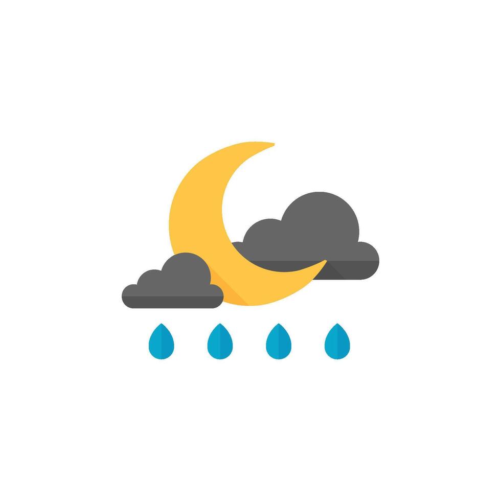 tempo metereologico nuvoloso piovoso icona nel piatto colore stile. natura previsione notte pioggia nuvoloso freddo vettore