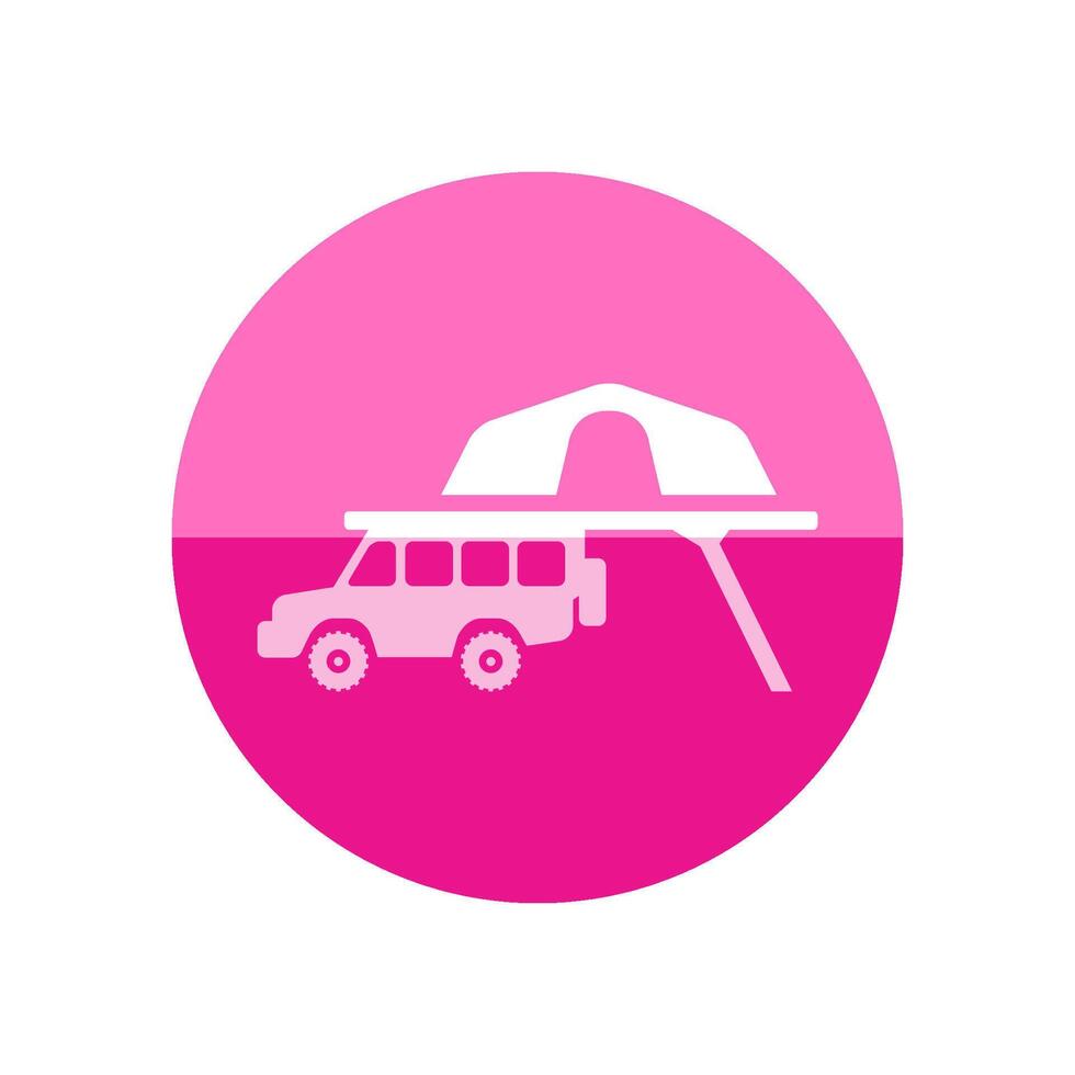 portatile campeggio tenda icona nel piatto colore cerchio stile. riparo vacanza viaggio escursioni a piedi mobile auto automobile safari Africa vettore