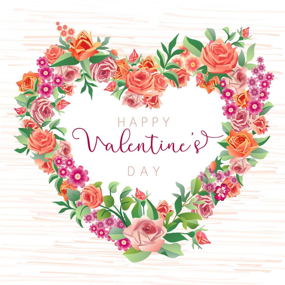 contento San Valentino giorno sociale media manifesto. vettore illustrazione. floreale cuore con Vintage ▾ Rose, creativo disegnato a mano stile sfondo. decorativo concetto. arredamento design. regalo carta modello. carino striscione.