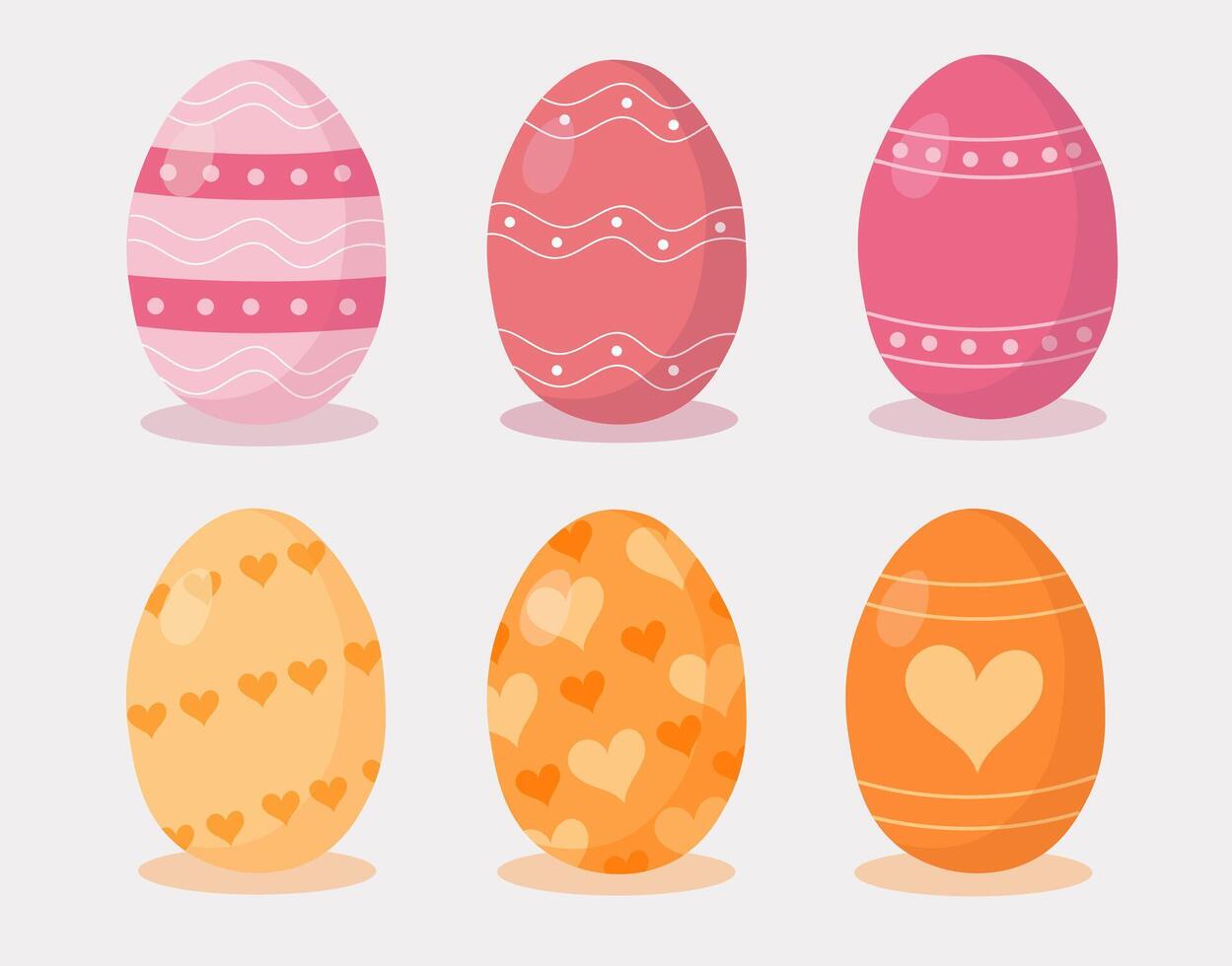 Pasqua uova impostare. contento Pasqua. mano disegnato. giallo uova con cuori, rosa con astratto strisce e punti. vettore illustrazione.