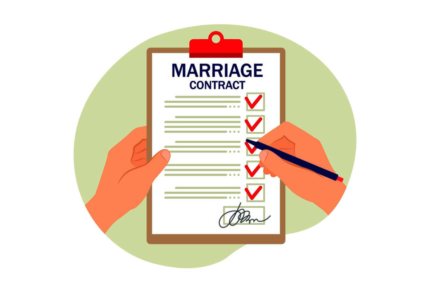 concetto di contratto di matrimonio. illustrazione vettoriale. piatto. vettore