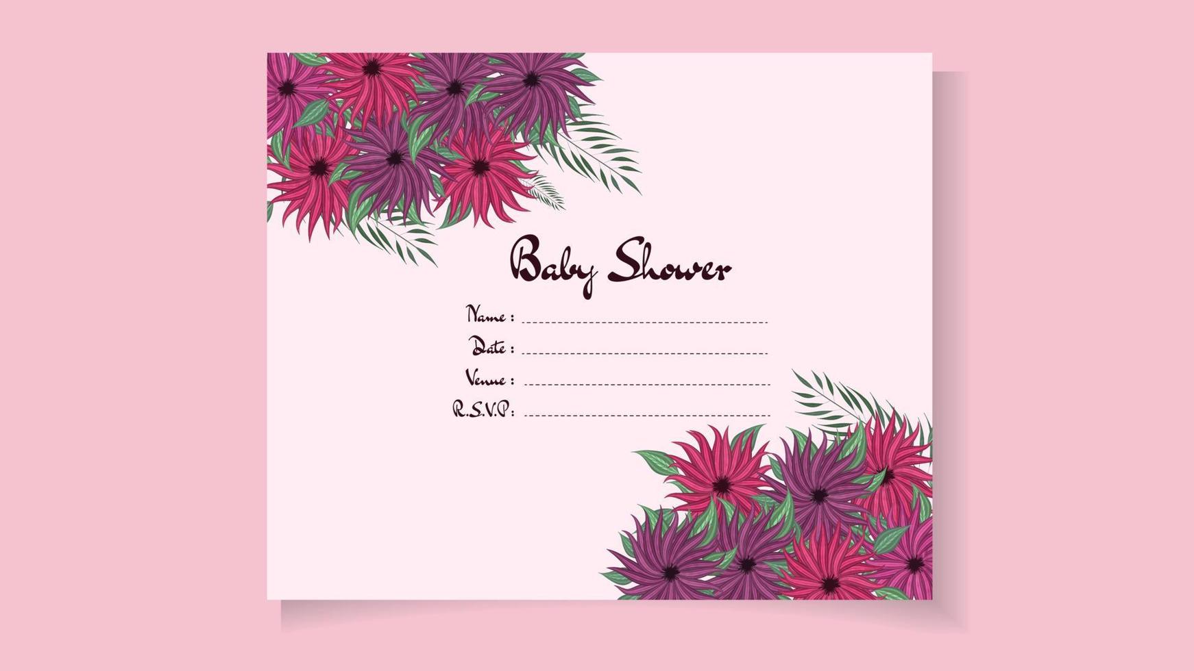 modello di invito per baby shower tema di disegno floreale dolce, fiore carino vettore