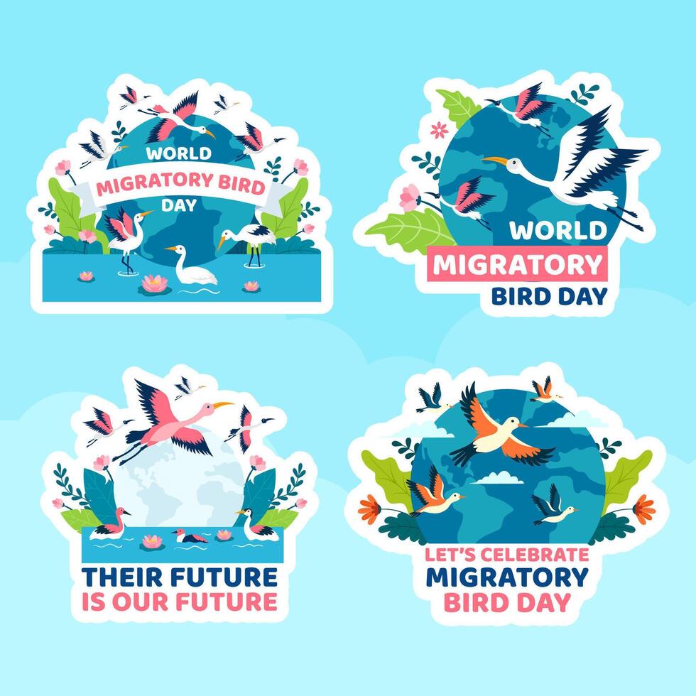 migratorio uccello giorno etichetta piatto cartone animato mano disegnato modelli sfondo illustrazione vettore