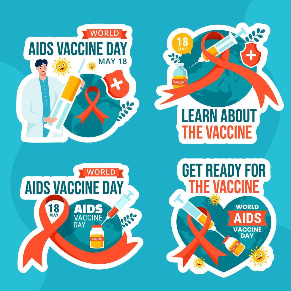 AIDS vaccino giorno etichetta piatto cartone animato mano disegnato modelli sfondo illustrazione vettore