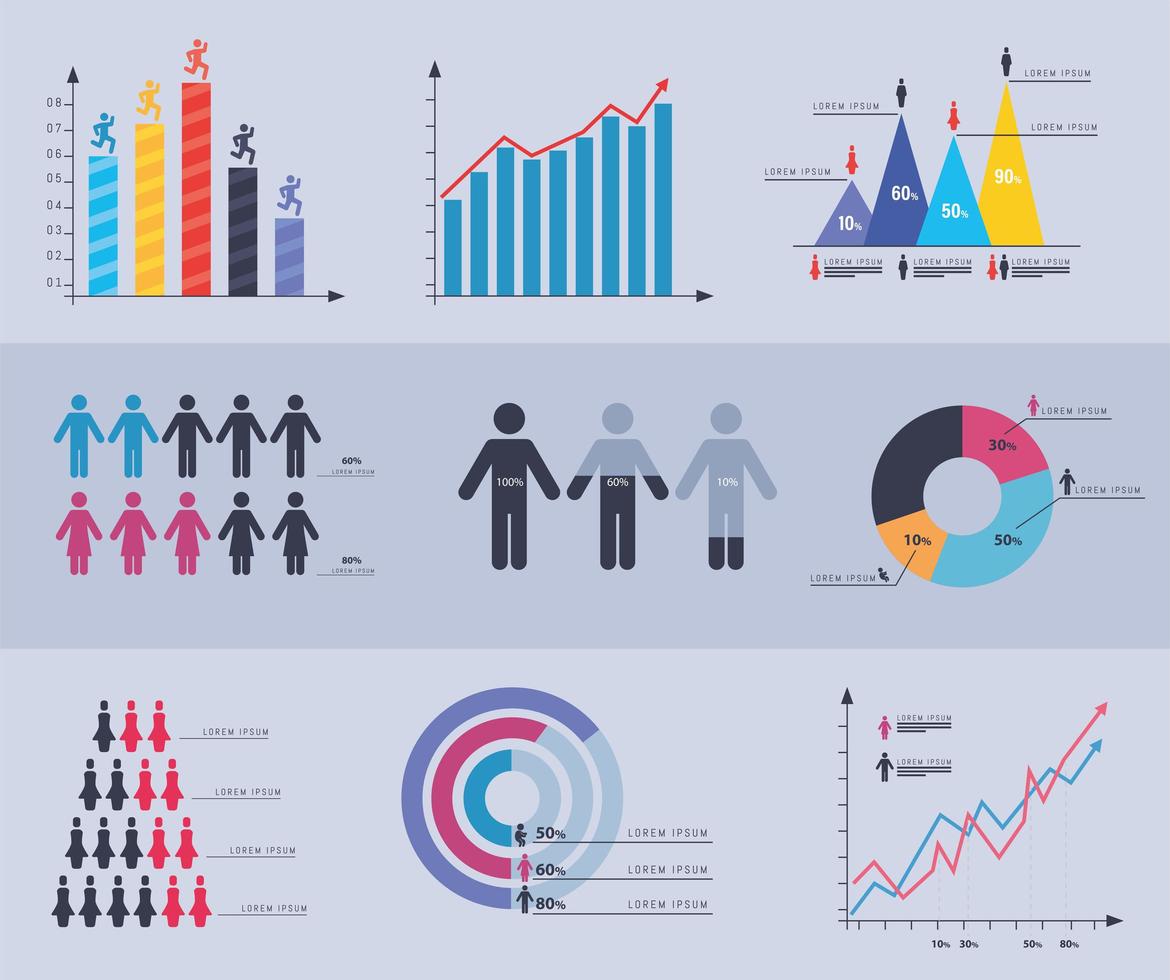 raccolta di icone del grafico demografico vettore