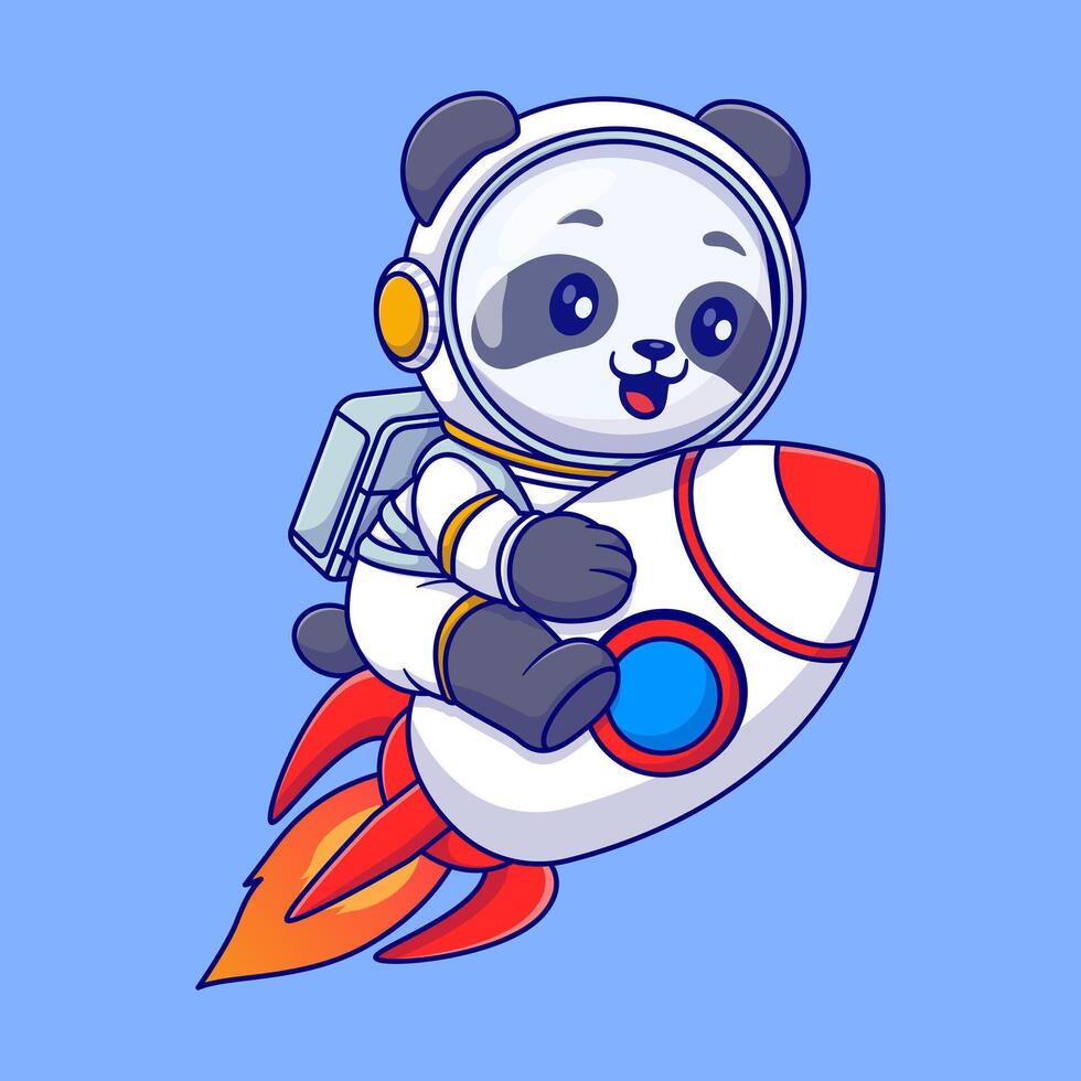 carino panda astronauta equitazione razzo nel spazio cartone animato vettore icona illustrazione animale scienza isolato
