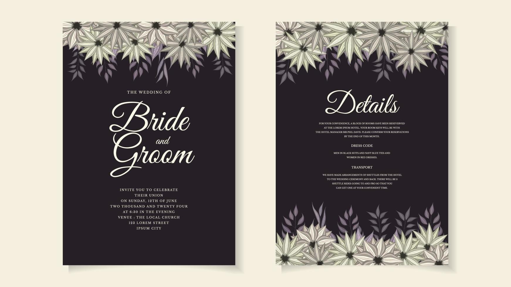 set di modello di carta alla moda fiori ornamento di nozze floreale invito vettore