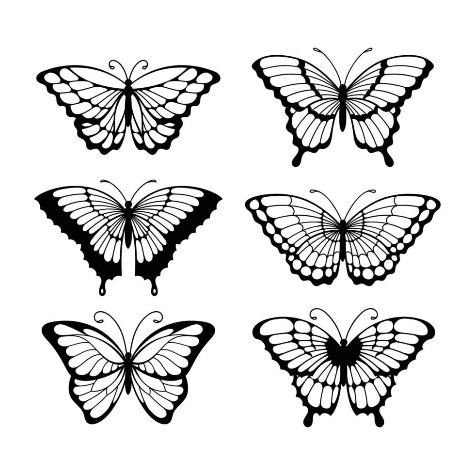 set di farfalle line art, farfalle illustrazione monocromatica vettore