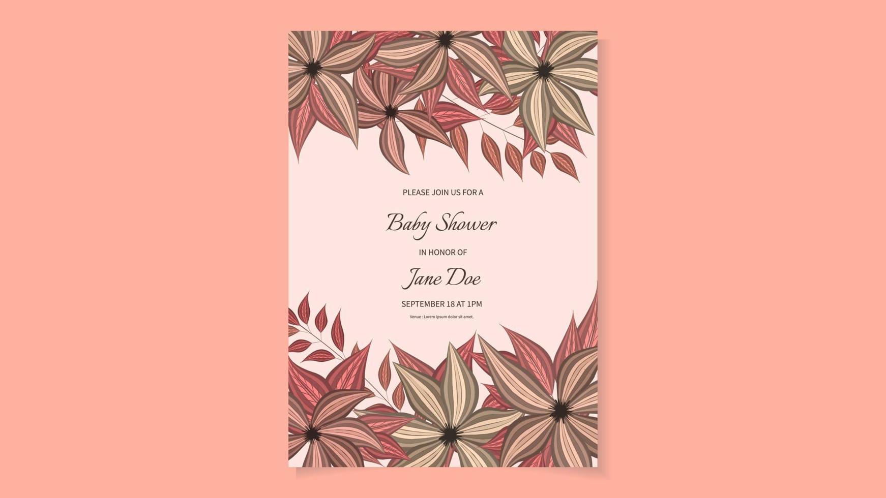 baby shower party invito carta sfondo floreale fiore carino modificabile vettore