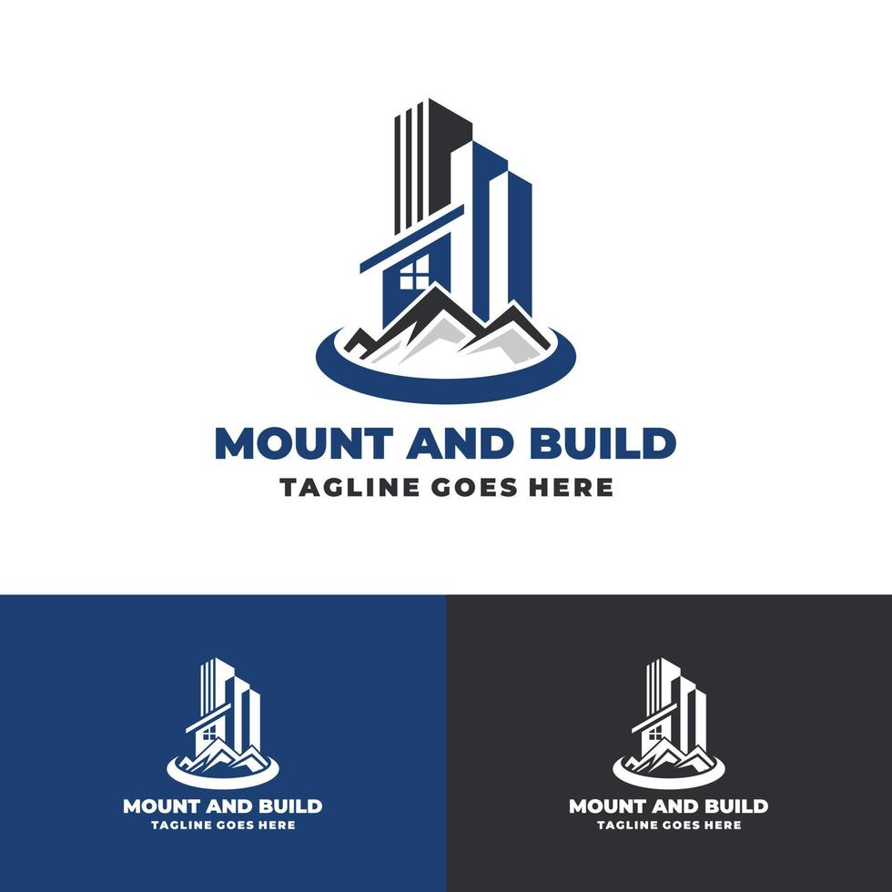 montagne ed edifici logo design immobiliare vettore logo modello logo