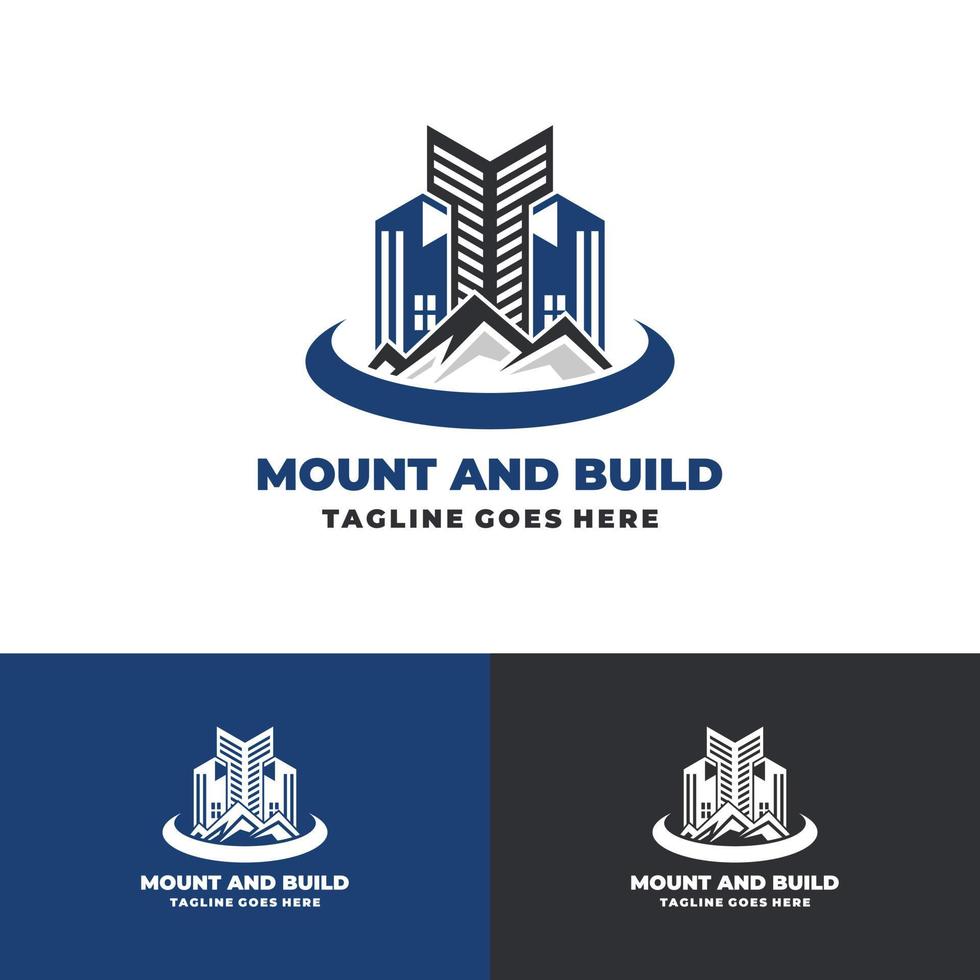 montagne ed edifici logo design immobiliare vettore logo modello logo