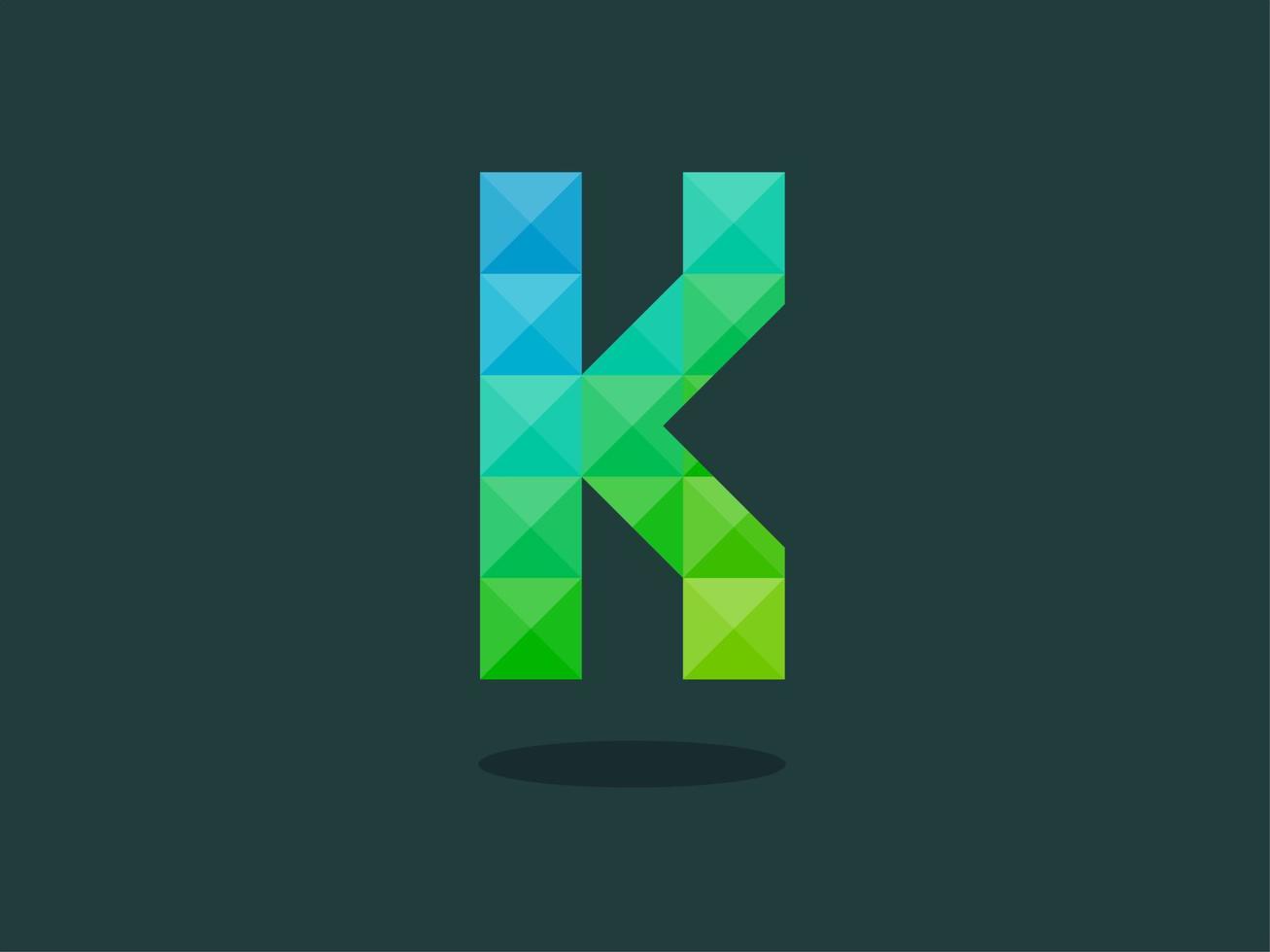 lettera dell'alfabeto k con perfetta combinazione di colori blu-verdi brillanti. buono per la stampa, il design di t-shirt, il logo, ecc. Illustrazioni vettoriali. vettore