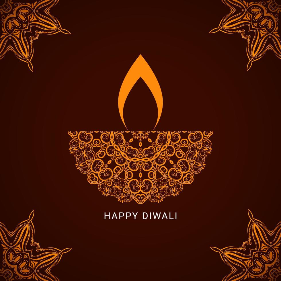 bellissimo saluto felice diwali con diya in fiamme per il festival delle luci vettore