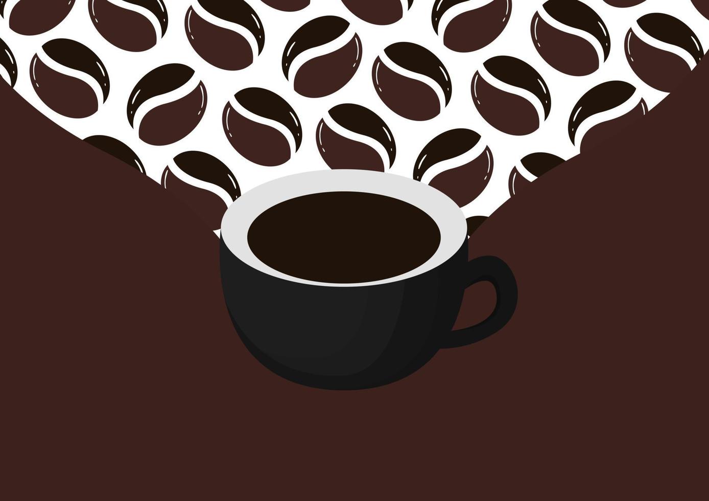 illustrazione di una tazza di caffè sullo sfondo di chicchi di caffè vettore