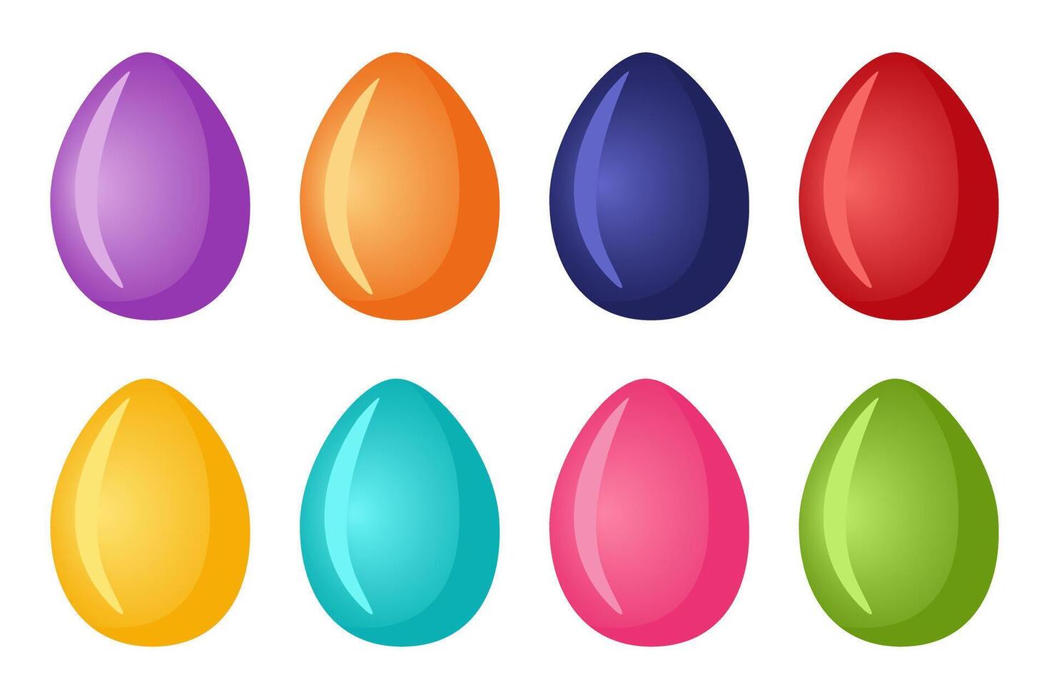 impostato di dipinto uova per Pasqua celebrazione. religioso simbolo di contento Pasqua celebrazione. un' impostato di otto uova di diverso colori. design elemento per cartolina. vettore illustrazione.